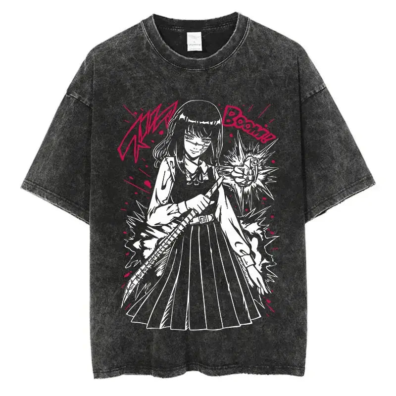 Chainsaw Man Power Print T-Shirt Y2K Harajuku washed cotton unisex anime tee men women