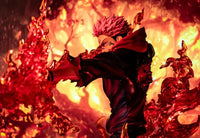 A highly detailed Ryomen Sukuna Figure made of premium PVC, showcasing the Jujutsu Kaisen King of Curses in an extreme battle stance for desktop decoration.