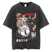 A unisex Chainsaw Man Vintage T-shirt in washed cotton with a Harajuku oversized streetwear fit.