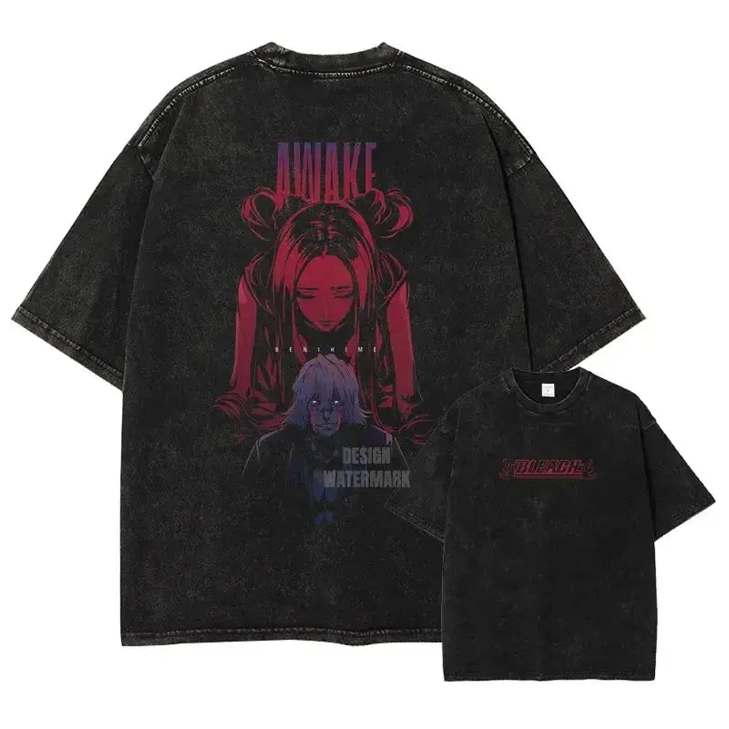 Bleach Aizen Sousuke Harajuku Washed Graphic T-Shirt oversized vintage cotton unisex anime top