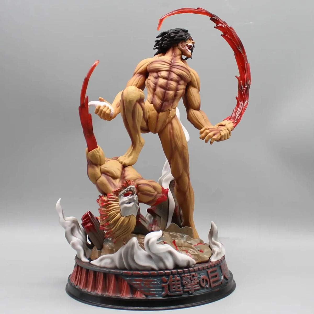 A highly detailed 29cm Eren Jaeger Figure made of premium PVC, showcasing the Attack on Titan protagonist in a dynamic pose for anime desktop decoration.