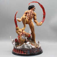 A highly detailed 29cm Eren Jaeger Figure made of premium PVC, showcasing the Attack on Titan protagonist in a dynamic pose for anime desktop decoration.