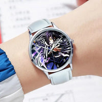 A stylish Demon Slayer Watch featuring two-dimensional anime art of Rengoku Kyoujurou and Tokitou Muichirou, designed as a trendy business wristwatch.