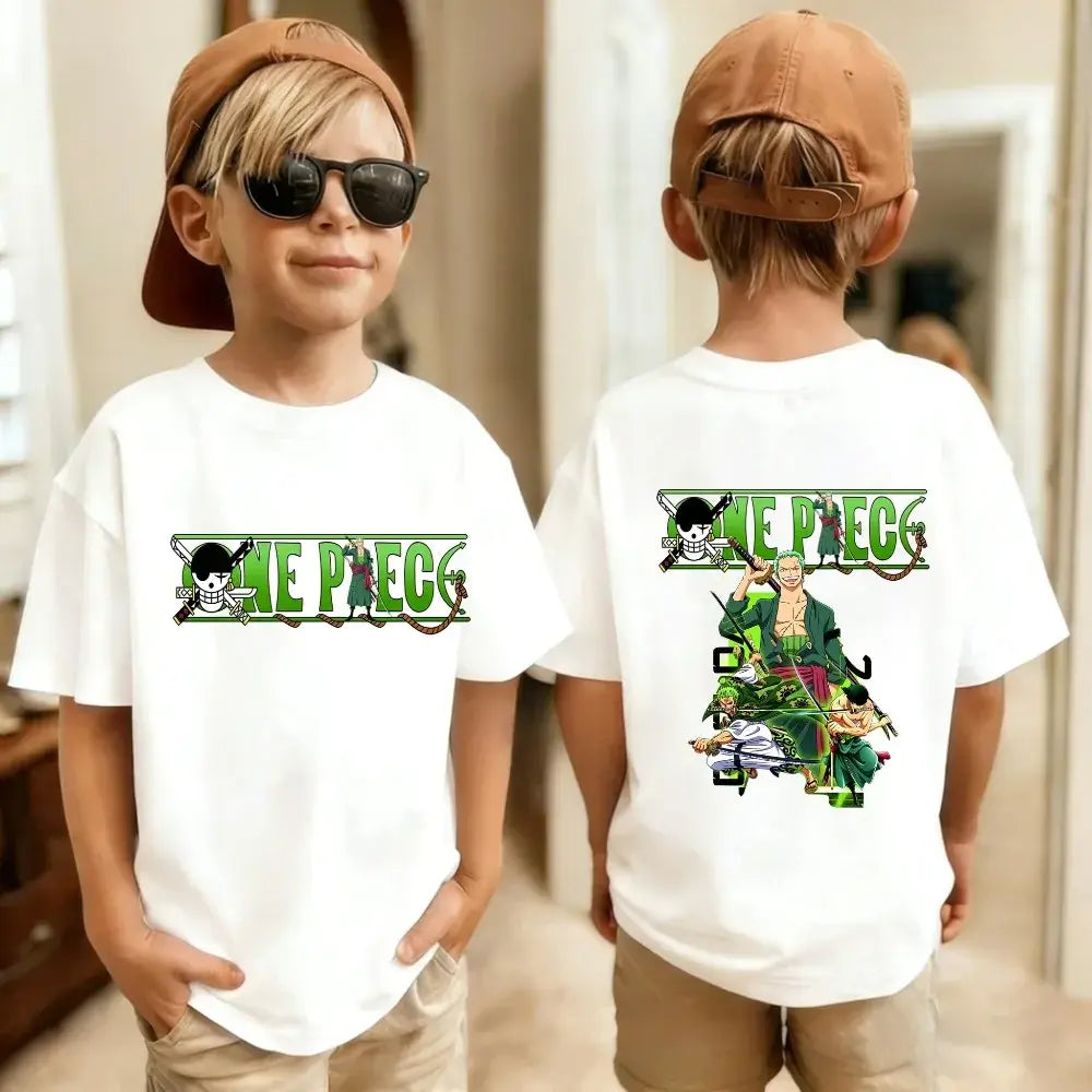 One Piece Kids T-Shirt Anime Luffy Zoro Chopper short sleeve cotton summer tee boys girls ages 7-13