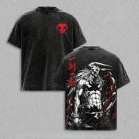 Ichigo Kurosaki Bleach Vintage Washed T-Shirt featuring bold anime graphics and unique vintage finish.
