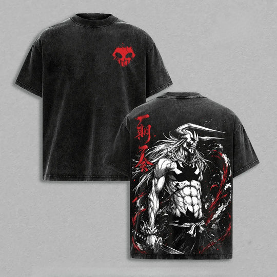 Ichigo Kurosaki Bleach Vintage Washed T-Shirt featuring bold anime graphics and unique vintage finish.