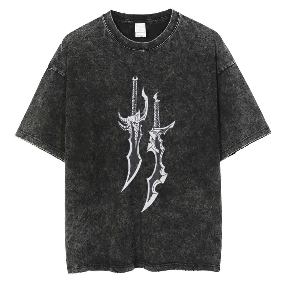 A hot unisex and plus size Solo Leveling Sung Jin-Woo Printed T Shirt in a washed cotton Harajuku style.