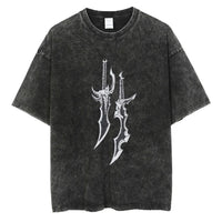 A hot unisex and plus size Solo Leveling Sung Jin-Woo Printed T Shirt in a washed cotton Harajuku style.