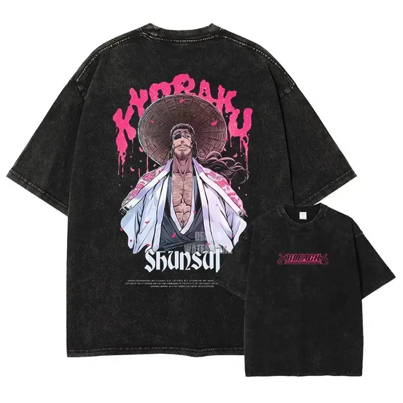 Bleach Aizen Sousuke Harajuku Washed Graphic T-Shirt back view oversized vintage unisex anime