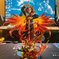 A highly detailed 30cm PVC Rengoku Kyoujurou Figure showcasing the Flame Hashira in a dynamic anime battle stance.