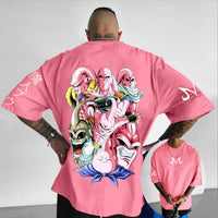 Close-up of Dragon Ball Son Goku Oversized Retro Graphic T-Shirt Goku print detail cotton fabric