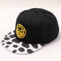An adjustable One Piece Baseball Cap featuring Tony Tony Chopper and Trafalgar Law designs, styled as a casual cotton sun visor for cosplay.