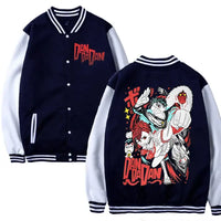 A trendy Dandadan Okarun Jacket featuring Japanese manga art of Ken Takakura, styled as fashion streetwear for men and women.