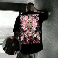 One Piece Doflamingo Hip Hop Anime T-Shirt 2026 summer loose cotton parent-child street top