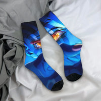 Breathable Demon Slayer Socks featuring Nezuko Kamado and Giyu Tomioka patterns, designed as trendy non-slip skateboard stockings for men and women.