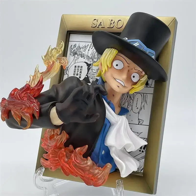 A large, handmade One Piece Three Brothers Statue featuring a 3D photo frame design with young Luffy, Ace, and Sabo for desktop decoration.