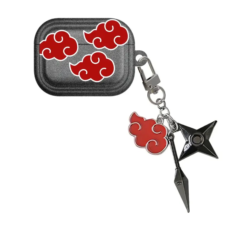 Naruto Akatsuki AirPods Case Shuriken Pendant hard plastic protective cover with Akatsuki cloud logo reflective anti-scratch fits AirPods 1 2 3 4 Pro Pro2