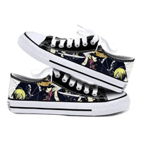Trendy One Piece Canvas Shoes featuring Riman printed anime art, designed as breathable low-top flat sneakers for boys, girls, and couples.