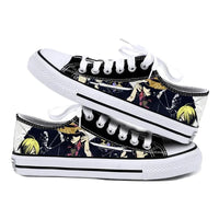 One Piece Anime Low Top Canvas Sneakers flat lay pair printed anime canvas couple birthday gift