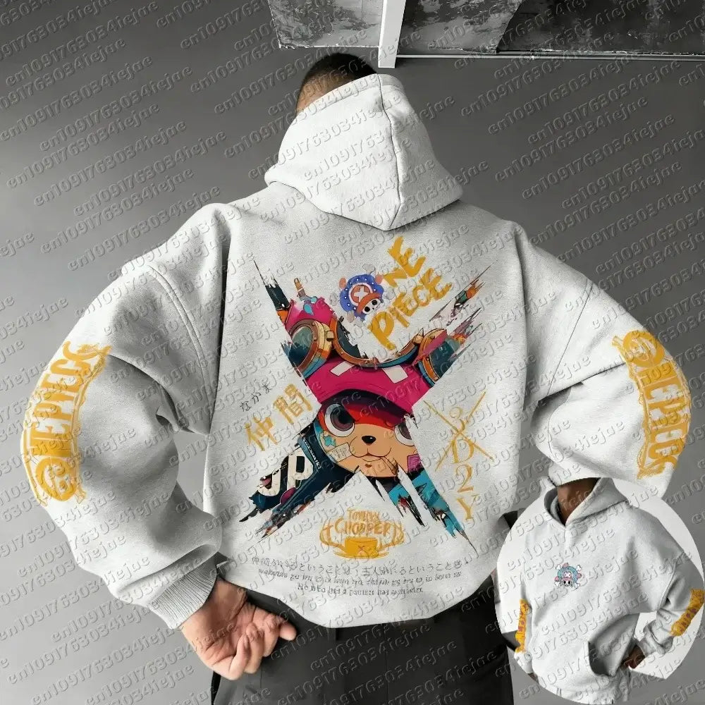 Chopper Hoodie One Piece Parent-Child Matching 100% premium cotton oversized fit long sleeve Tony Tony Chopper anime print unisex kids adults front view