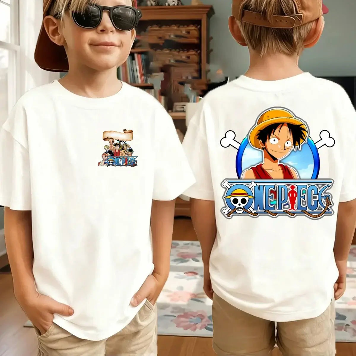 Zoro kids t-shirt One Piece Harajuku pure cotton short sleeve summer top featuring Roronoa Zoro and Luffy anime print for boys