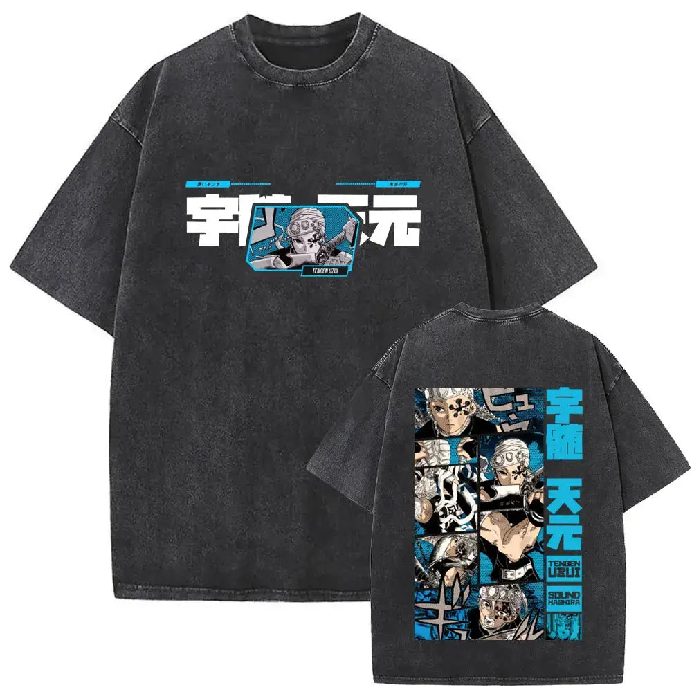 A vintage washed Demon Slayer Daki Graphic T-shirt with a cherry blossom design, an oversized casual cotton tee for men and women.