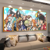 A high-quality One Piece decorative painting featuring Monkey D. Luffy, Roronoa Zoro, and Portgas D. Ace as a sofa background wall hanging.