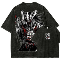 Ichigo Kurosaki Hollow Mask Washed T-Shirt back view with Zangetsu Bleach anime artwork