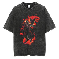 Men's vintage Naruto Rock Lee Streetwear T Shirt in a washed black style, featuring an anime graphic of the taijutsu master.