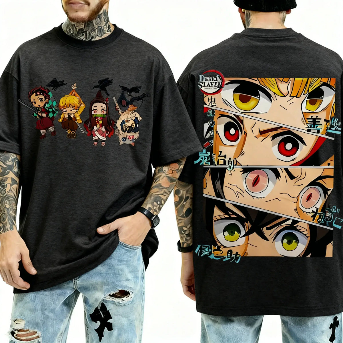 Demon Slayer Y2K Harajuku Anime T-Shirt back view large casual streetwear anime summer top