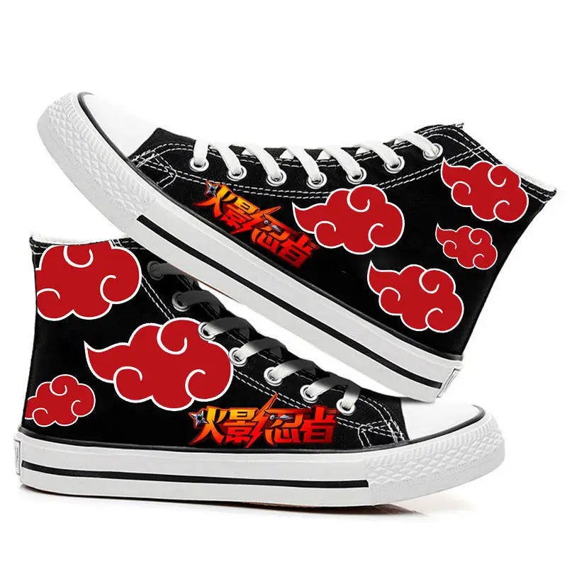 Trendy high-top Naruto Canvas Shoes featuring cool graffiti personality prints of Sasuke Uchiha, Itachi, and Kakashi for men and women.