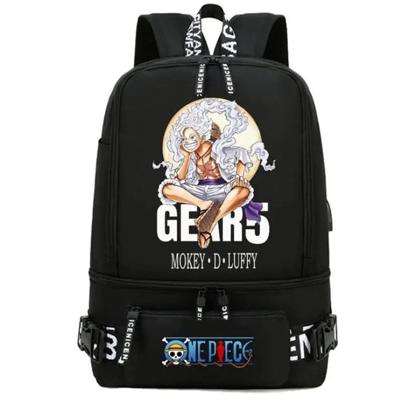 One Piece Anime Polyester School Travel Backpack featuring Monkey D. Luffy design, perfect for students age 14+.