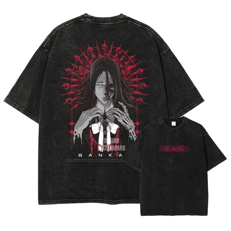 Bleach Aizen Sousuke Harajuku Washed Graphic T-Shirt oversized vintage cotton unisex anime top