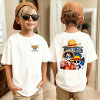 One Piece Luffy Kids T-Shirt Pure Cotton Boys Top short sleeve crew neck Japanese anime print summer tee children ages 7-13