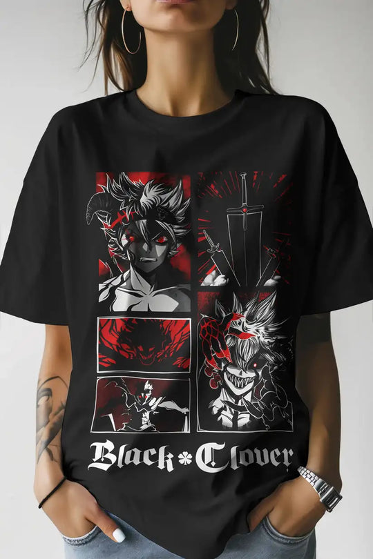 A high-quality Black Clover Asta Demon T-Shirt featuring a dynamic graphic of Asta in his devil form, designed for anime streetwear.