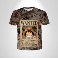 A casual One Piece Luffy T-shirt featuring a cartoon Monkey D. Luffy graphic, designed as a loose, breathable short-sleeve top for men and boys.