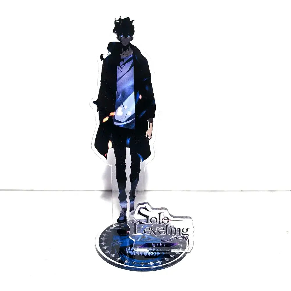 A high-definition 15cm Solo Leveling Acrylic Stand featuring Sung Jinwoo, Sung Jin Ah, and Yoo Jin Ho anime action figures for desk decoration.