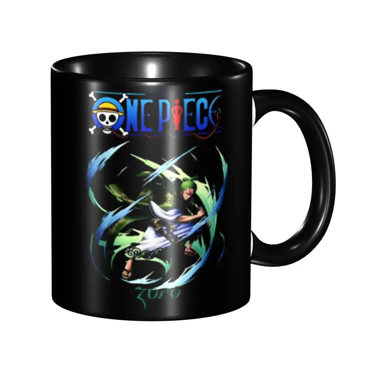 A ceramic Monkey D Luffy Quotes One Piece Mug featuring funny anime text and pirate character art, designed as a durable present for kids.