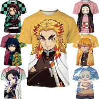 A fashion Demon Slayer Nezuko Shinobu T-shirt with a vibrant 3D print of the anime characters.