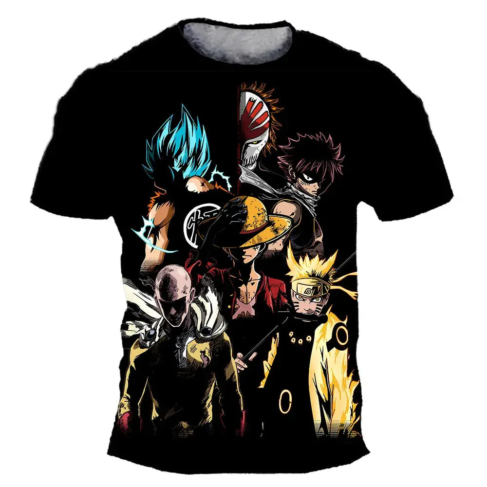 A casual One Piece Luffy T-shirt featuring a cartoon Monkey D. Luffy graphic, designed as a loose, breathable short-sleeve top for men and boys.