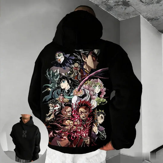 A cozy Muichiro Tokito Hoodie made of fleece, featuring a loose fit Mist Hashira design for men, women, and children.