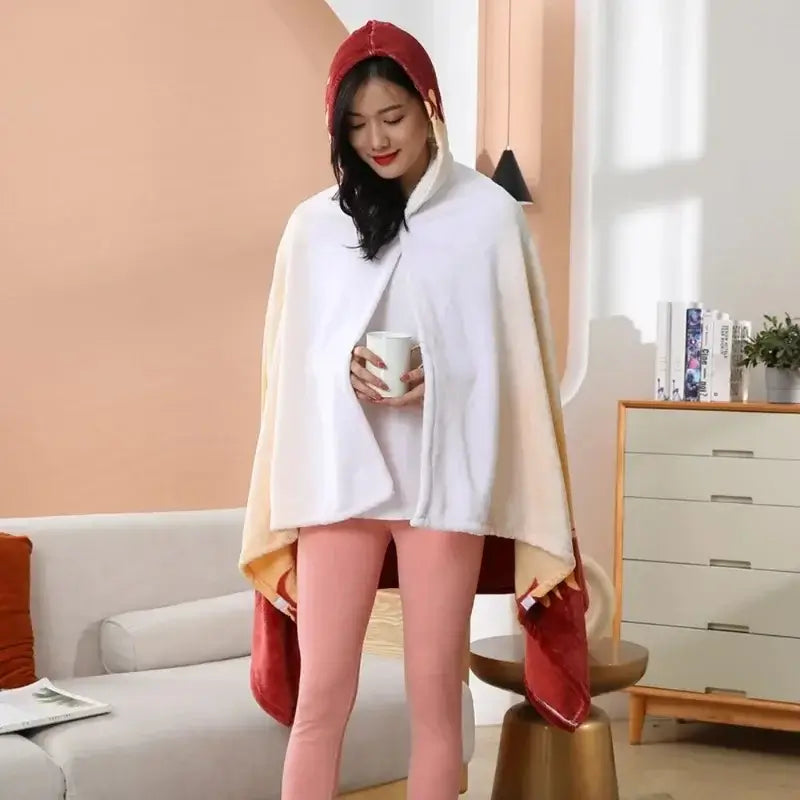 A cozy Demon Slayer Blanket styled as a Tanjiro Kamado plaid haori, functioning as a wearable bathrobe and anime cosplay shawl.