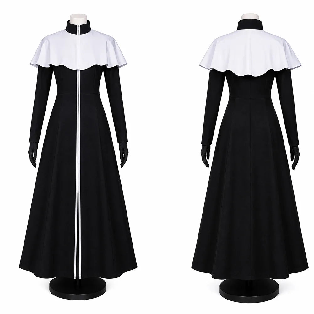 Aizen Sousuke TYBW Cosplay Costume black robe with white shoulder cape and gloves, perfect for conventions.