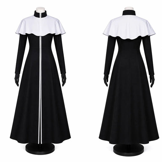 Aizen Sousuke TYBW Cosplay Costume black robe set featuring a white shoulder cape and full-length design.