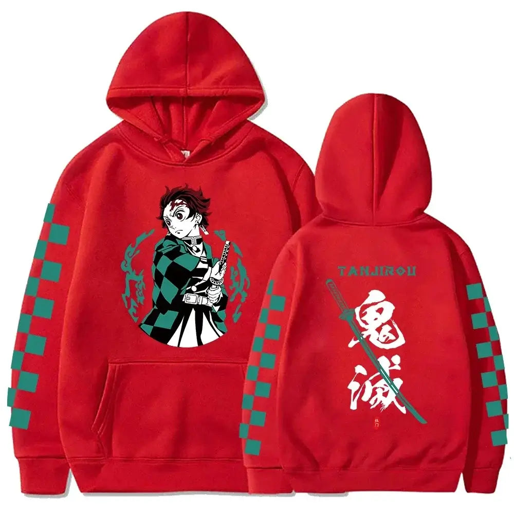 A Y2K style Tanjiro Kamado Hoodie in plus size, featuring Demon Slayer anime graphics, perfect for men and women casual wear.