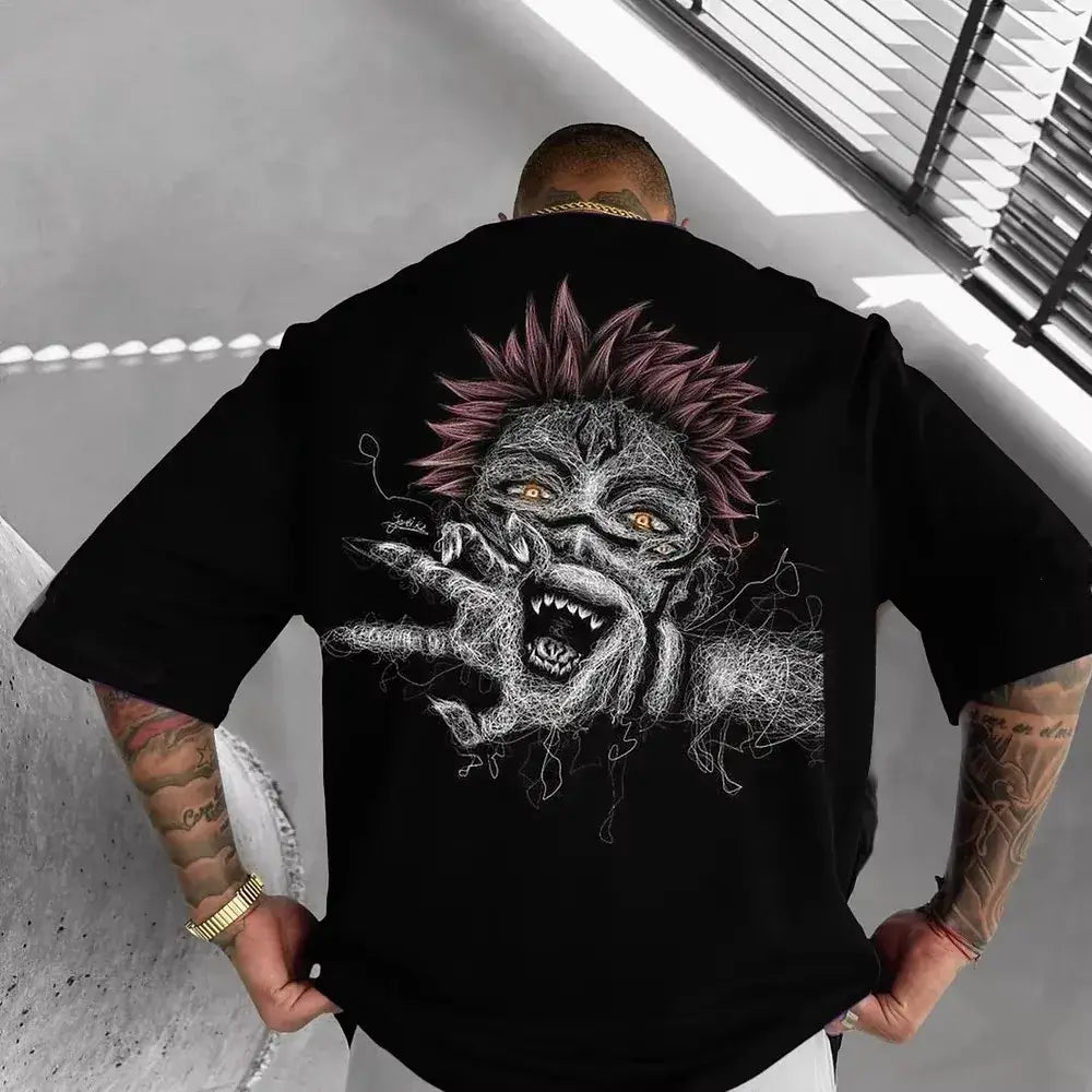 Jujutsu Kaisen Sukuna Graphic T-Shirt MINISO black oversized anime streetwear tee men
