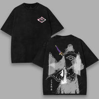 Bleach T-Shirt Vintage Washed Anime Streetwear oversized nylon-cotton blend Y2K hip-hop Bleach anime graphic washed finish applique unisex S to XXXL front view