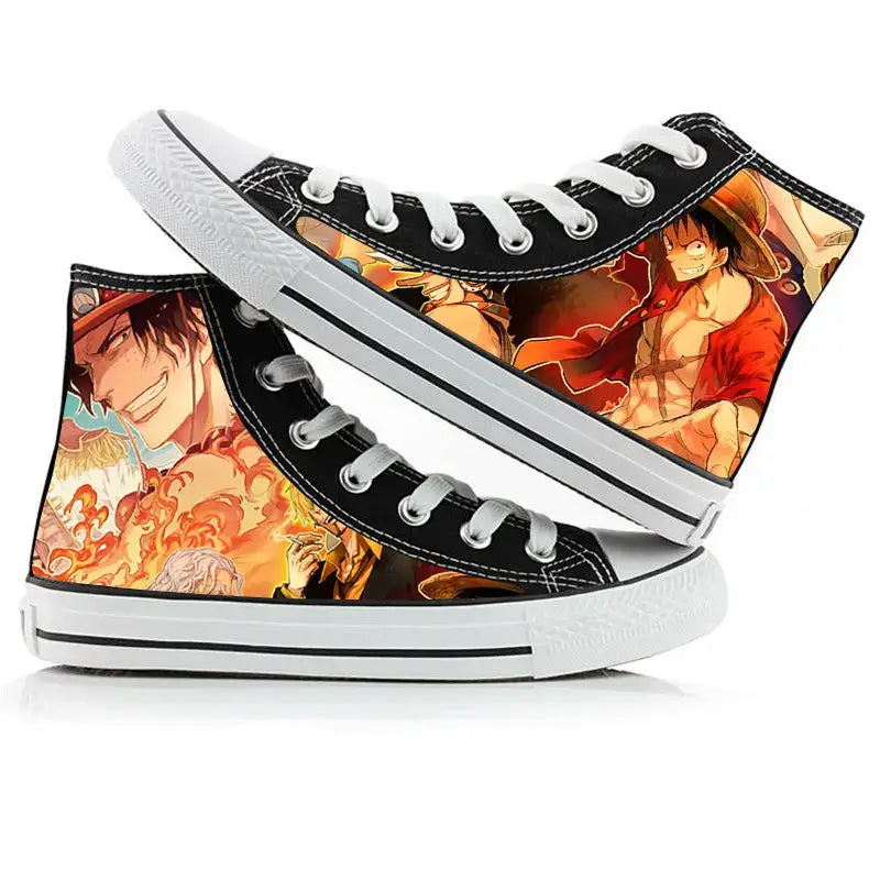 One Piece Anime Canvas Shoes Luffy Zoro hand-painted high top sneakers boys girls casual