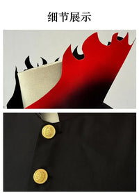 Close-up of Dandadan Okarun Cosplay Costume Wig Suit black collar uniform detail polyester