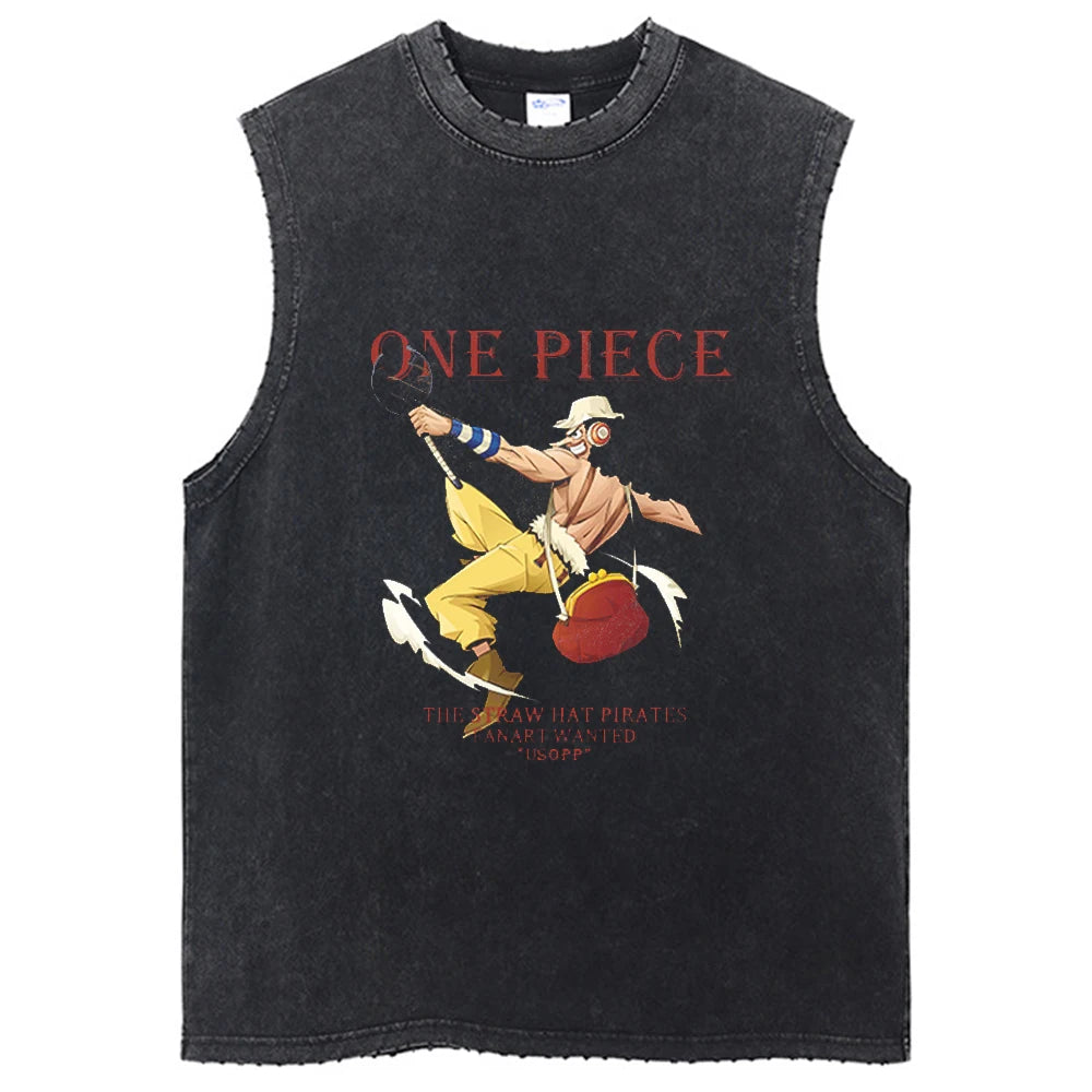 One Piece Vintage Washed Graphic Tank Top | Cotton Streetwear